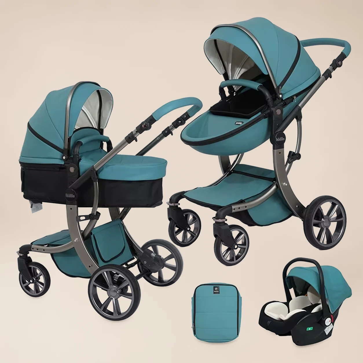 Kinderwagen 3-in-1 Aluminium - Combi Kinderwagen met Omkeerbaar Zitje en Reiswieg 4