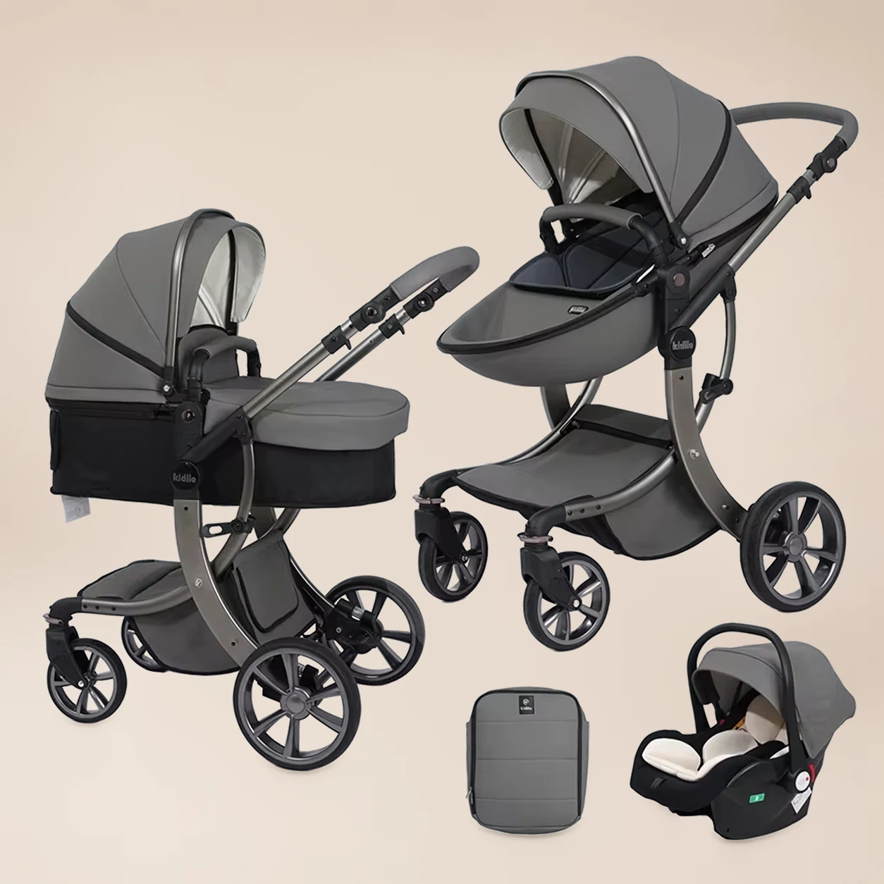 Kinderwagen 3-in-1 Aluminium - Combi Kinderwagen met Omkeerbaar Zitje en Reiswieg 3