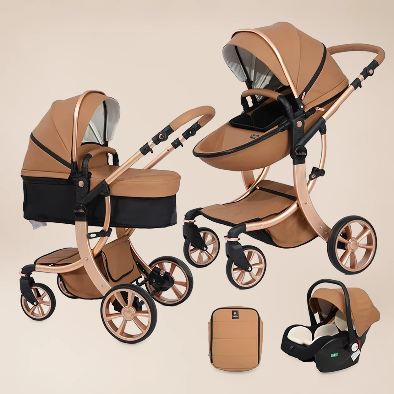 Kinderwagen 3-in-1 Aluminium - Combi Kinderwagen met Omkeerbaar Zitje en Reiswieg