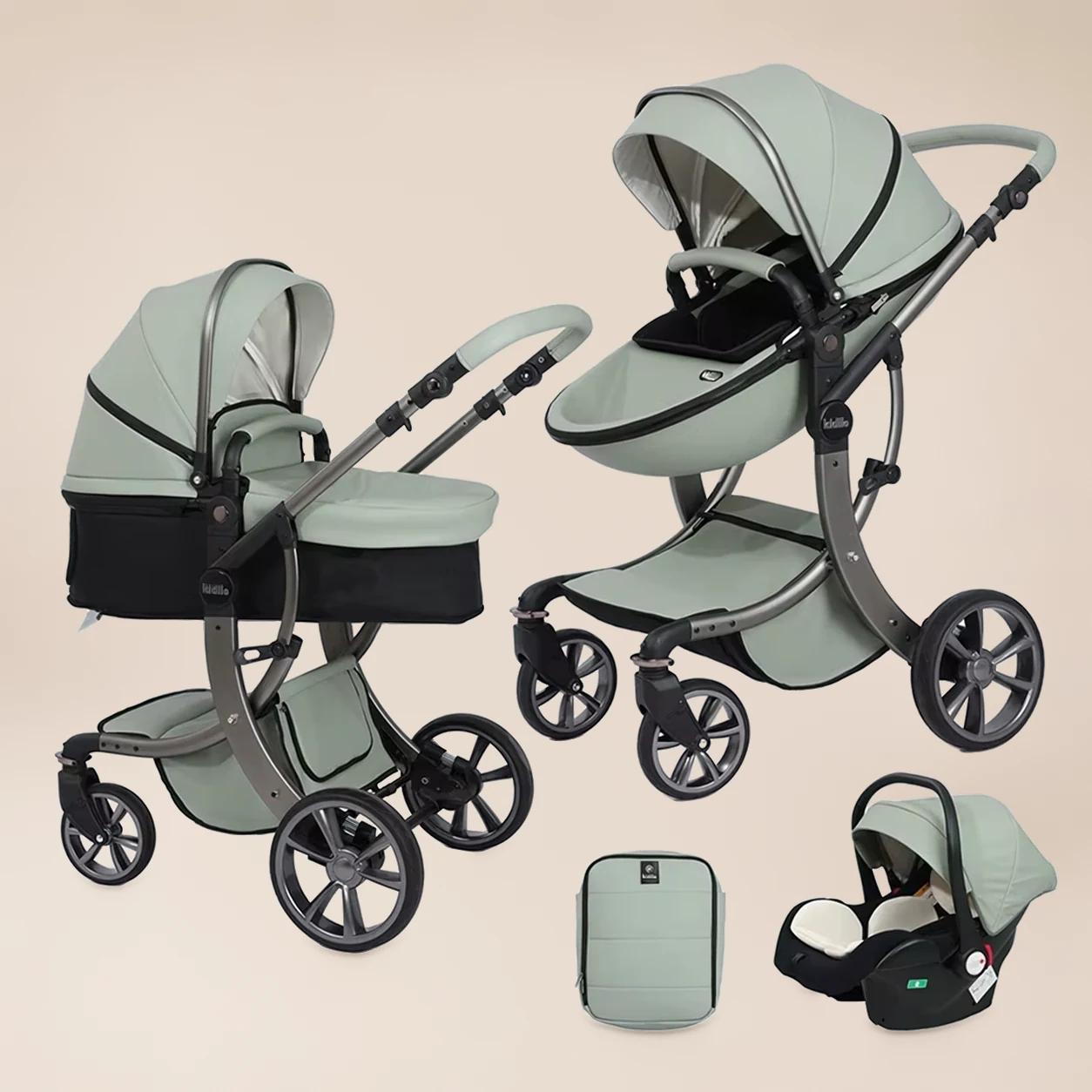 Kinderwagen 3-in-1 Aluminium - Combi Kinderwagen met Omkeerbaar Zitje en Reiswieg 5