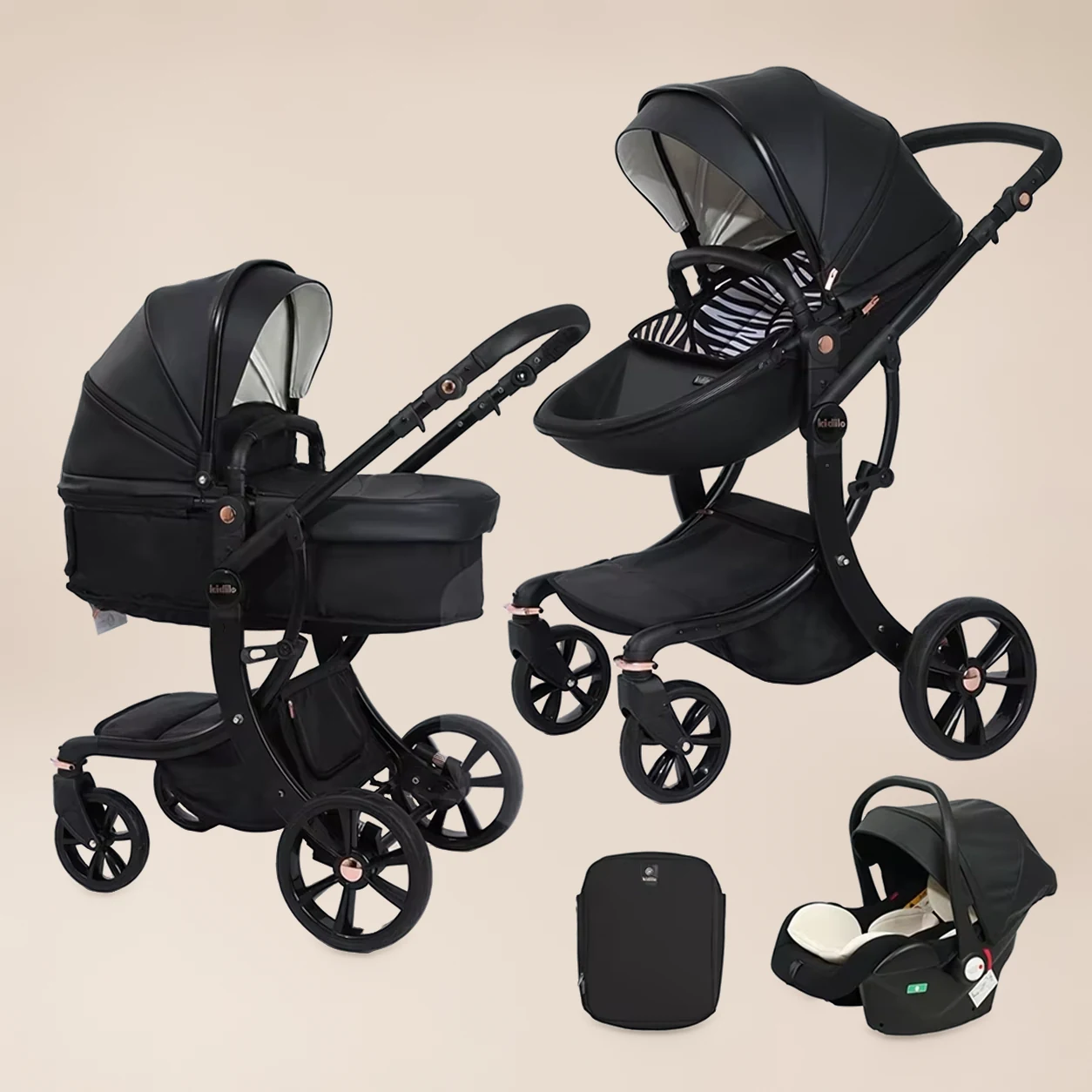 Kinderwagen 3-in-1 Aluminium - Combi Kinderwagen met Omkeerbaar Zitje en Reiswieg 2