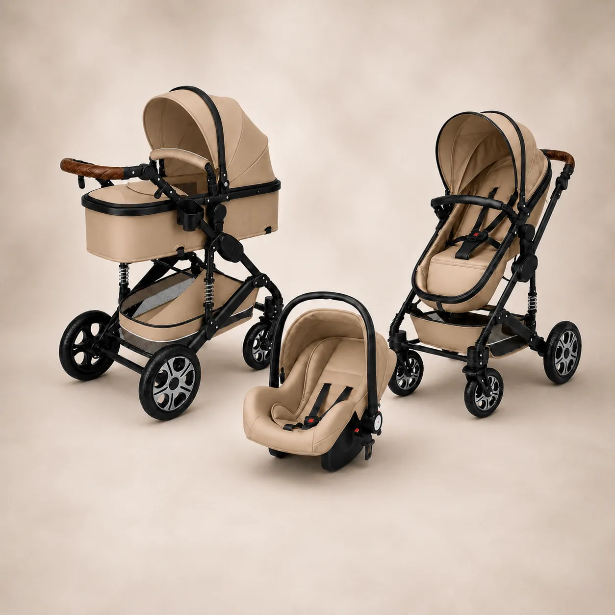 Luxe 3-in-1 Kinderwagen Kaki - afbeelding 1