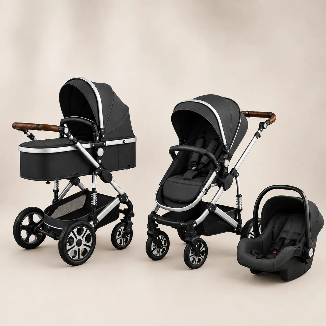 Luxe 3-in-1 Kinderwagen Donkergrijs - afbeelding 1