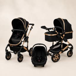 Luxe 3-in-1 Kinderwagen Zwart/Koper 1
