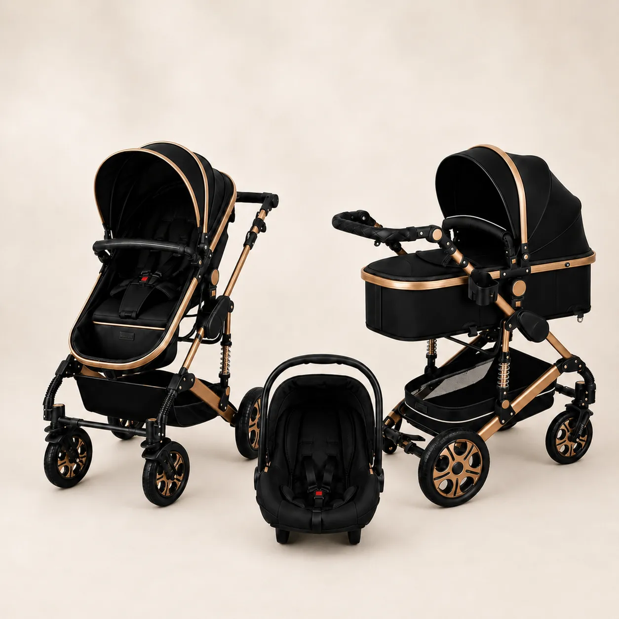 Luxe 3-in-1 Kinderwagen Zwart/Koper