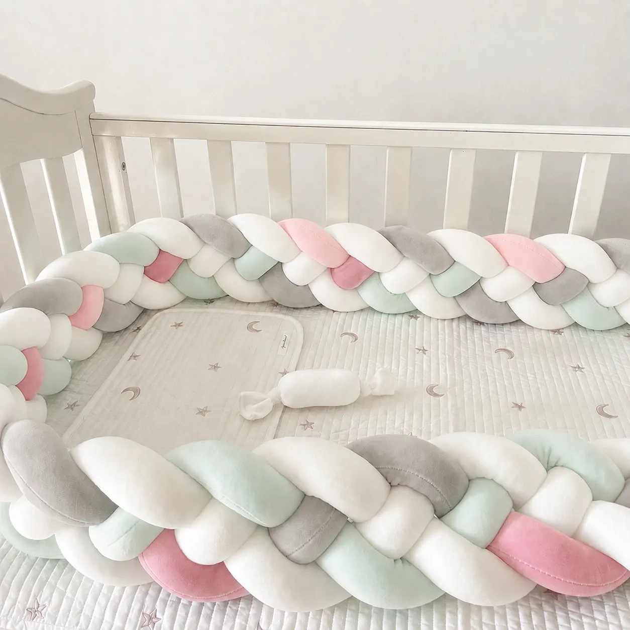 Bedomrander Baby Gevlochten Roze/Groen