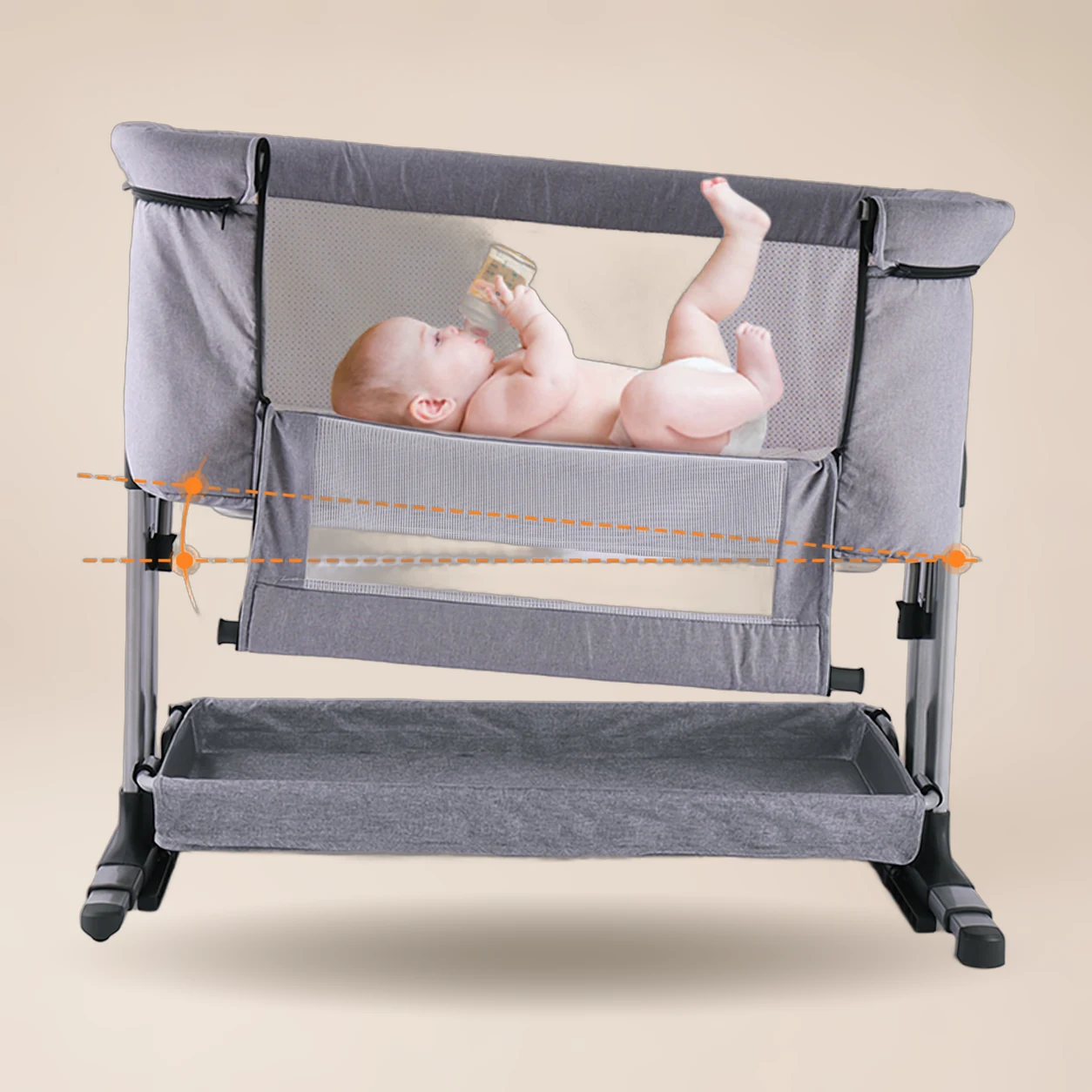 Co-sleeper Baby Aanschuifbed Grijs – 6 Hoogtestanden 3