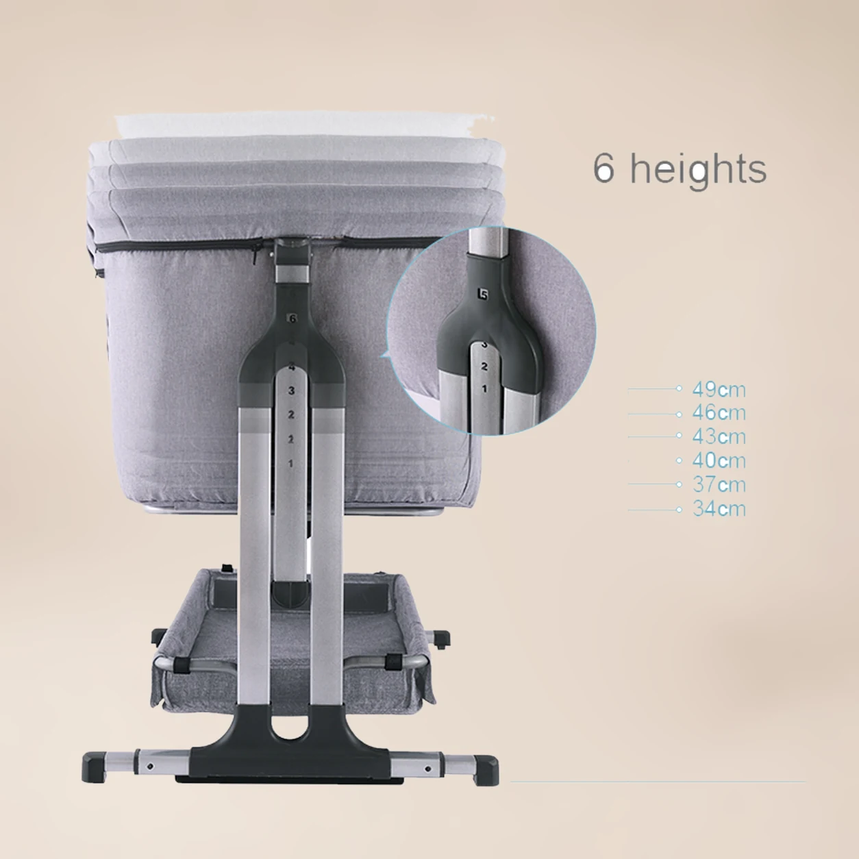 Co-sleeper Baby Aanschuifbed Grijs – 6 Hoogtestanden 4