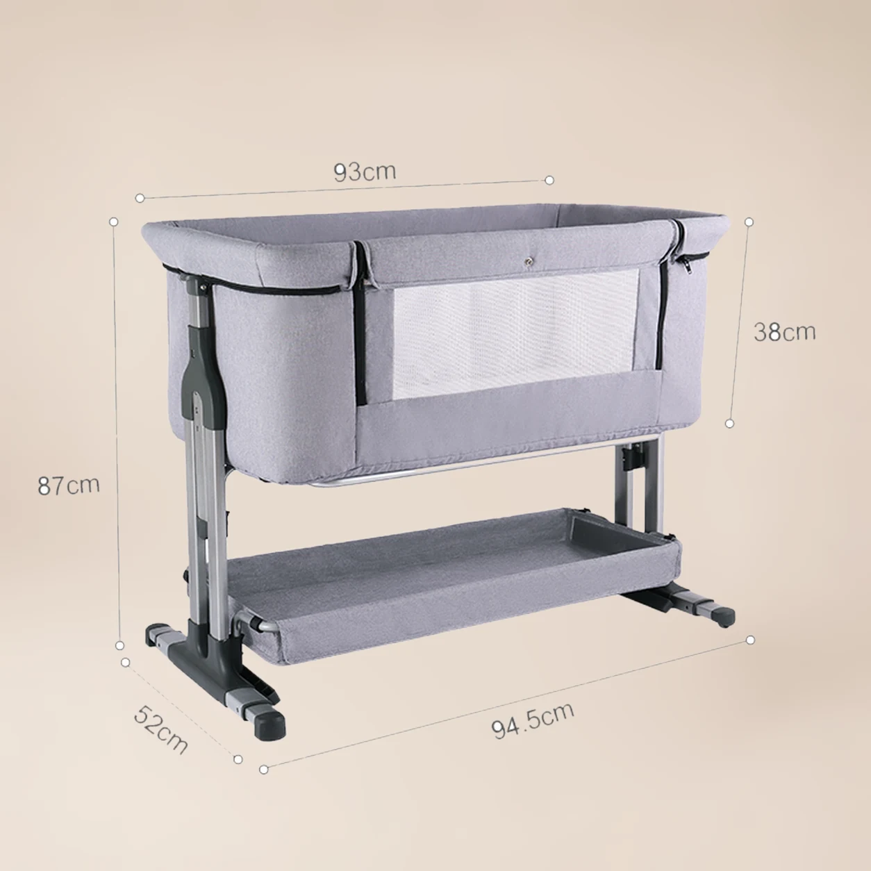 Co-sleeper Baby Aanschuifbed Grijs – 6 Hoogtestanden 5