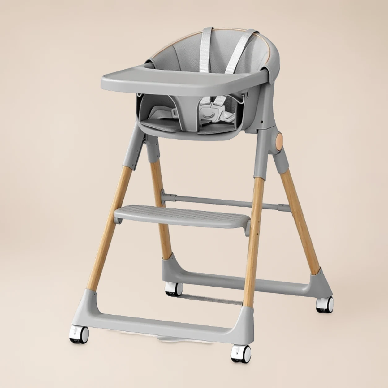 Kinderstoel Inklapbaar Hout Beige – Eetstoel met Wielen en Afneembaar Blad 4