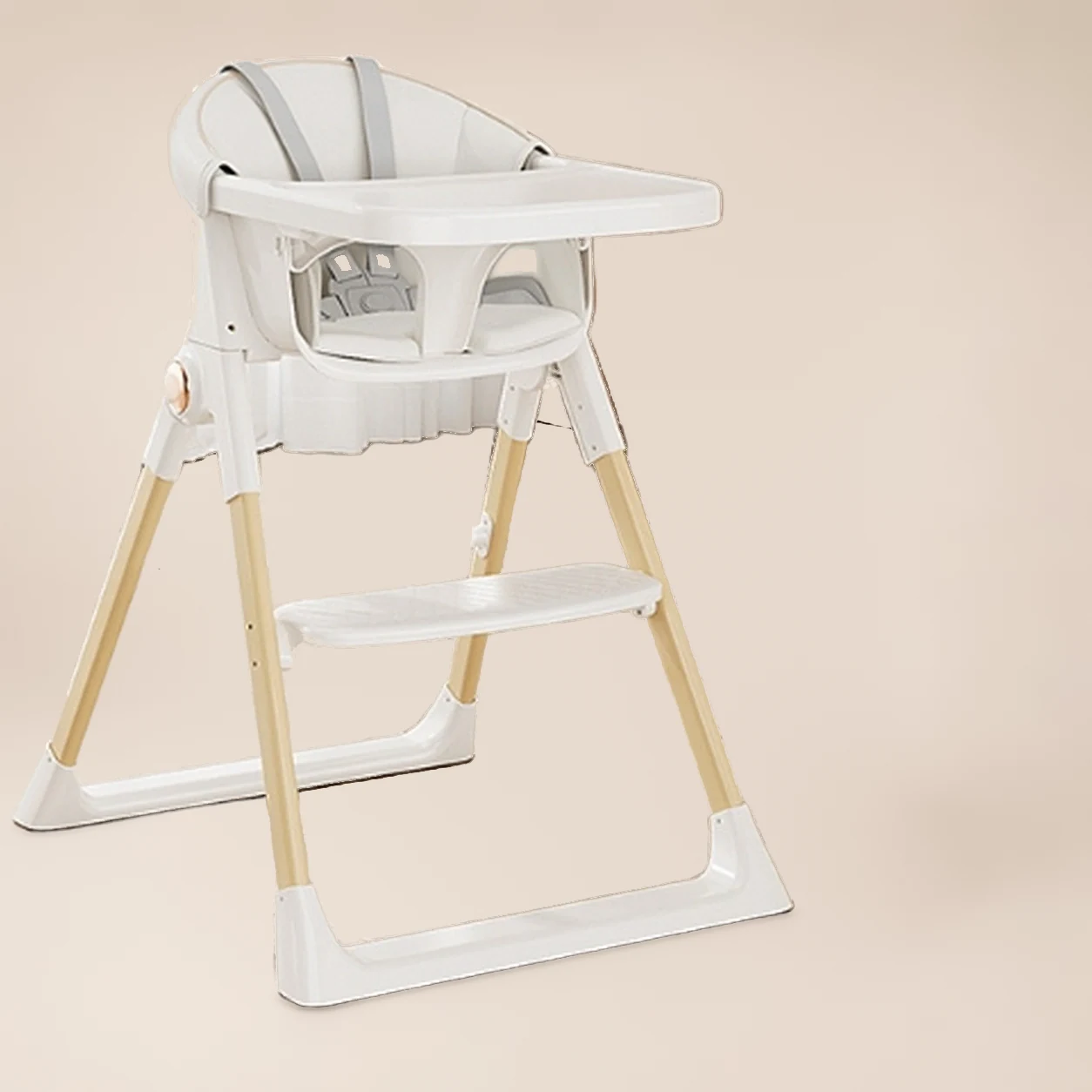 Kinderstoel Inklapbaar Hout Beige – Eetstoel met Wielen en Afneembaar Blad 2