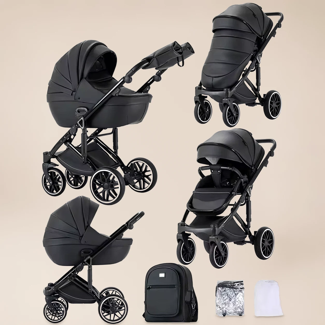 Kinderwagen 3-in-1 Omkeerbaar - Combi Kinderwagen met Autostoel, Reiswieg en Regenhoes - afbeelding 1