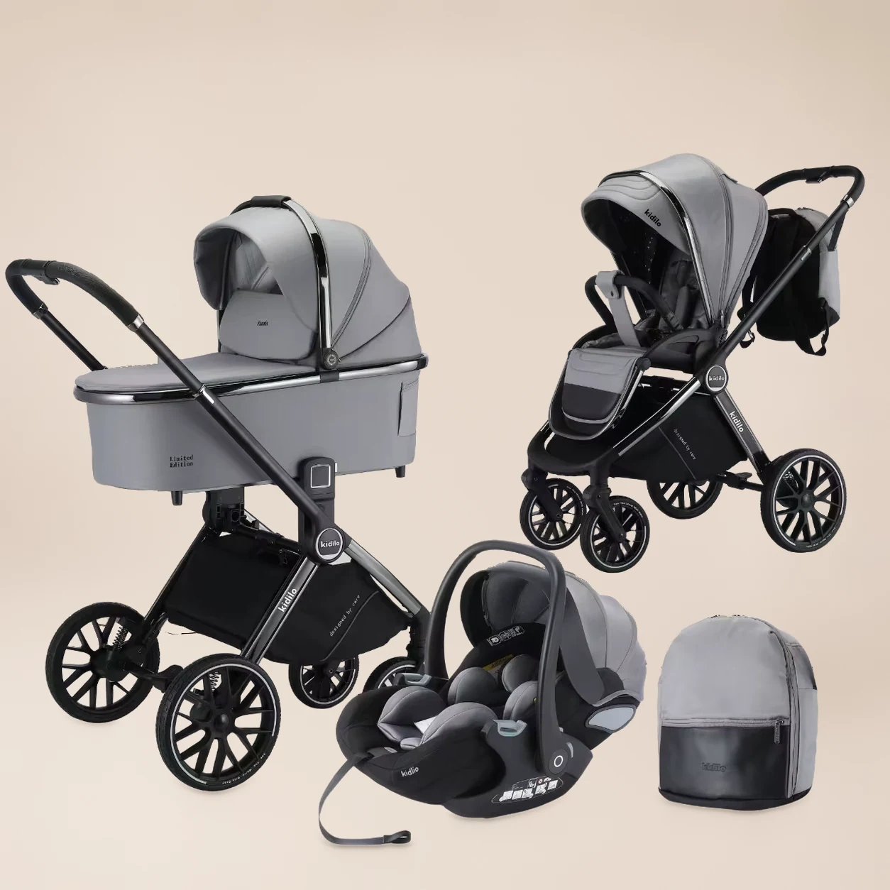 Kinderwagen 3-in-1 Compleet - Combi Kinderwagen met Autostoel, Reiswieg en Luiertas 2
