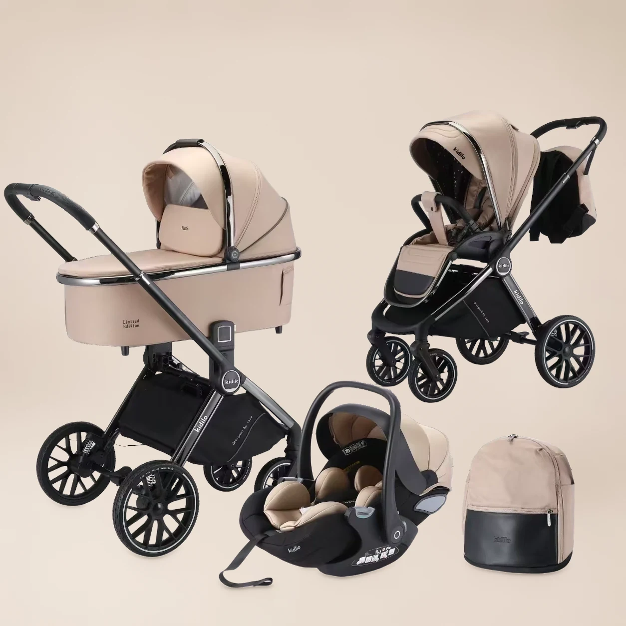 Kinderwagen 3-in-1 Compleet - Combi Kinderwagen met Autostoel, Reiswieg en Luiertas 5