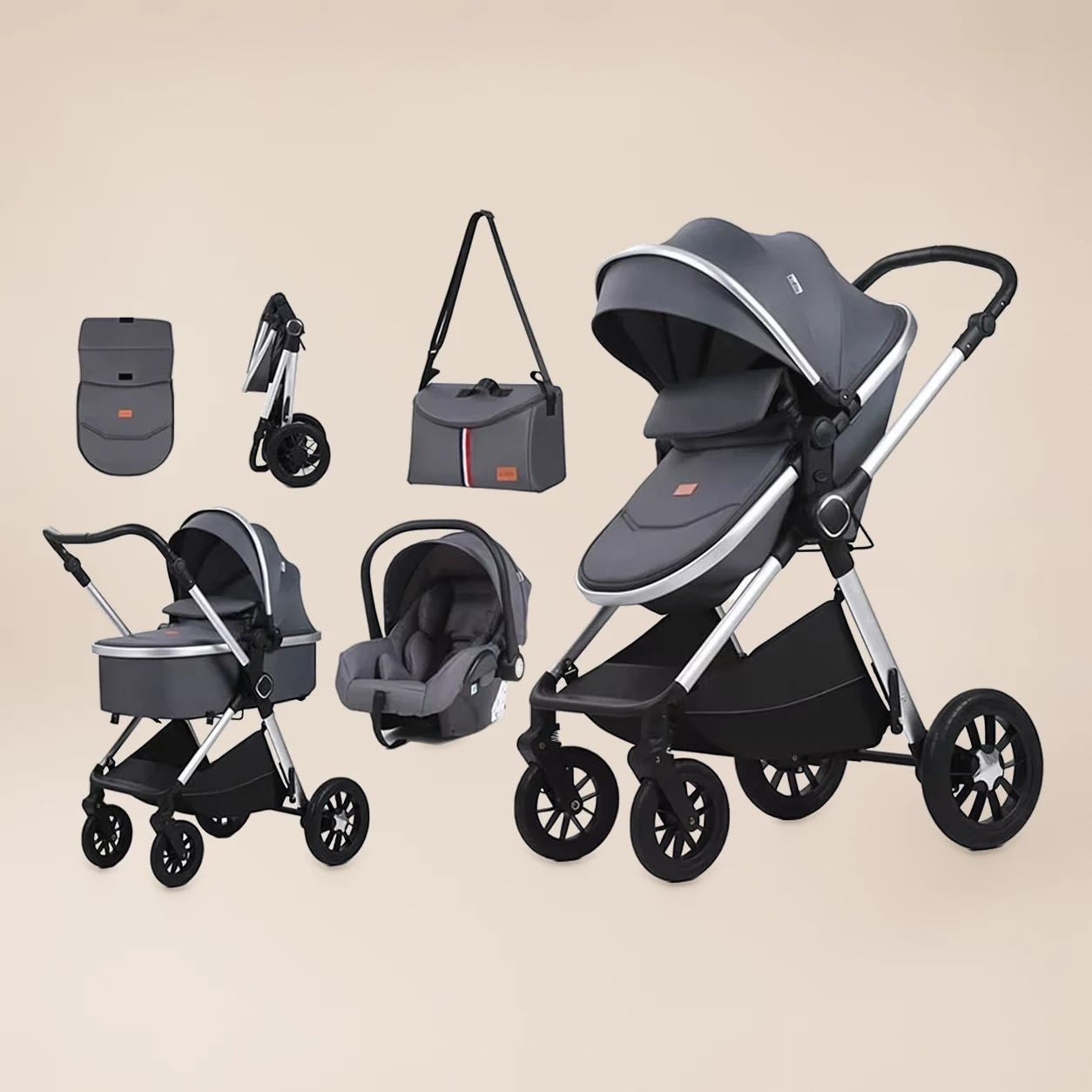Kinderwagen 3-in-1 Compact - Combi Kinderwagen met Autostoel, Reiswieg en Luiertas 2