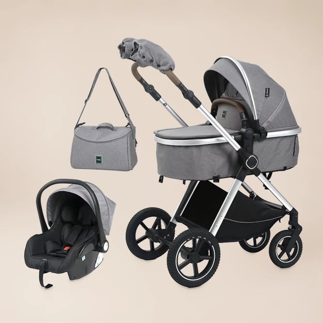 Kinderwagen 3-in-1 Hoge Zit - Combi Kinderwagen met Autostoel, Reiswieg en Schoudertas 5