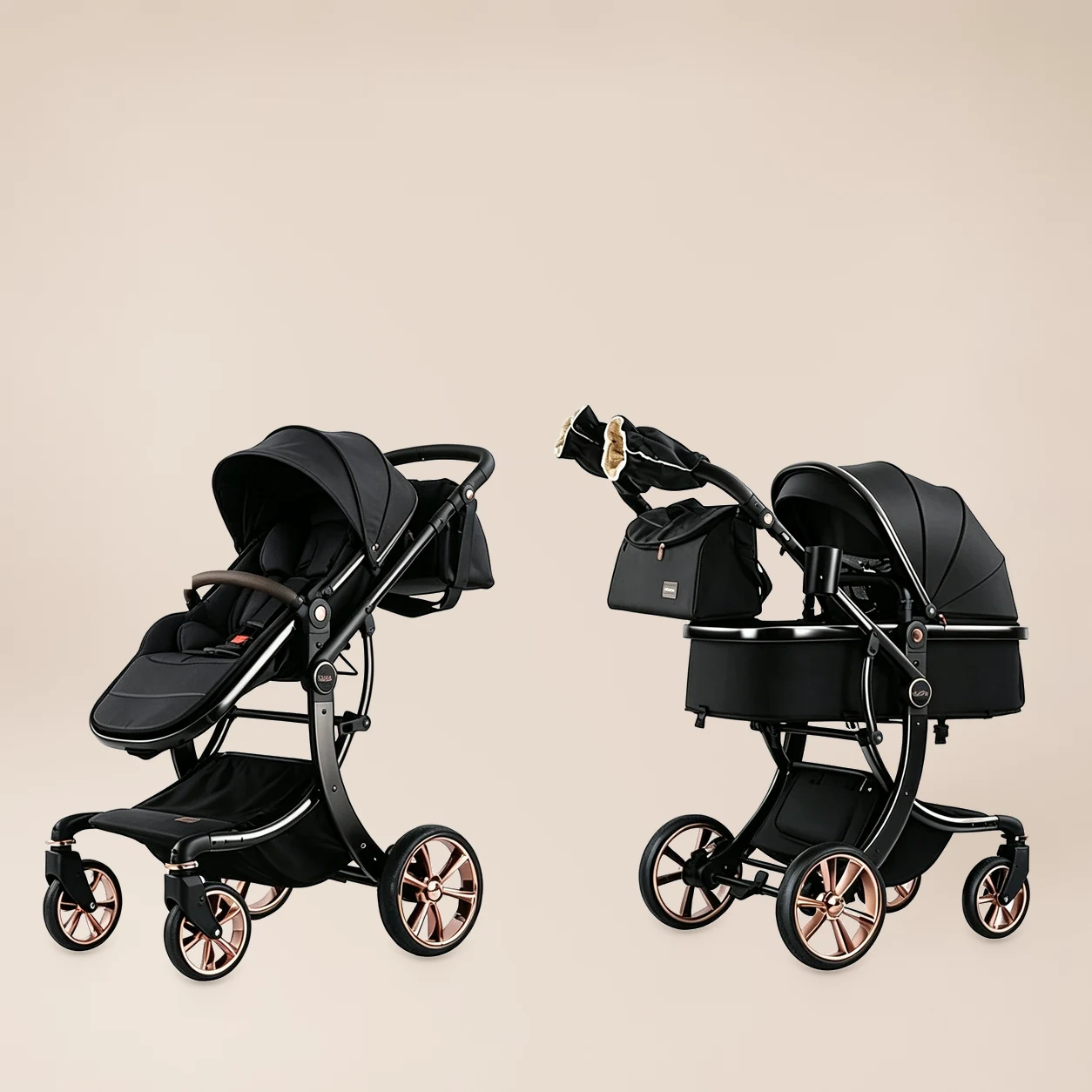 Kinderwagen 3-in-1 Hoge Zit - Combi Kinderwagen met Autostoel, Reiswieg en Schoudertas 2